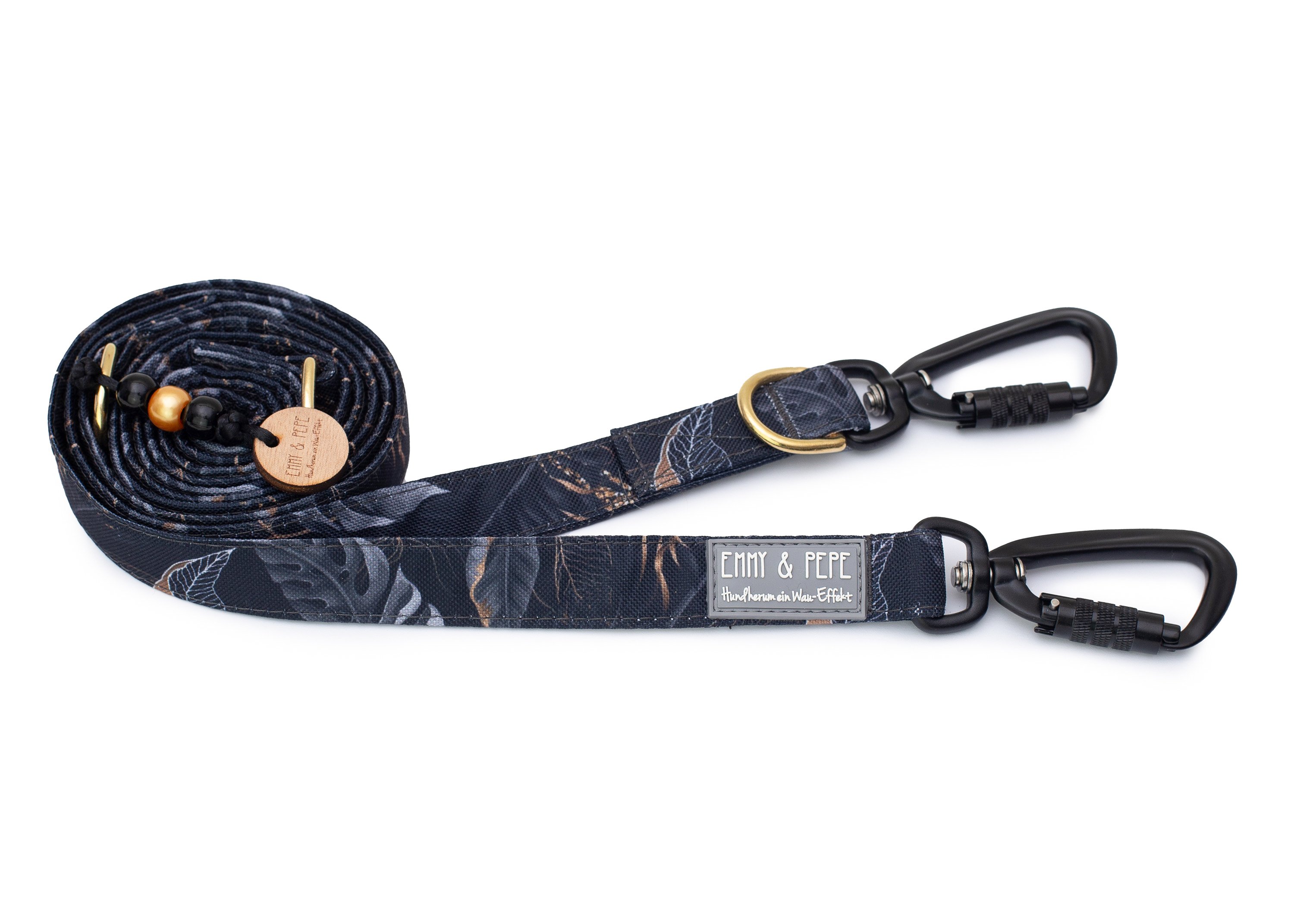 Leaf dog leash with safety carabiner