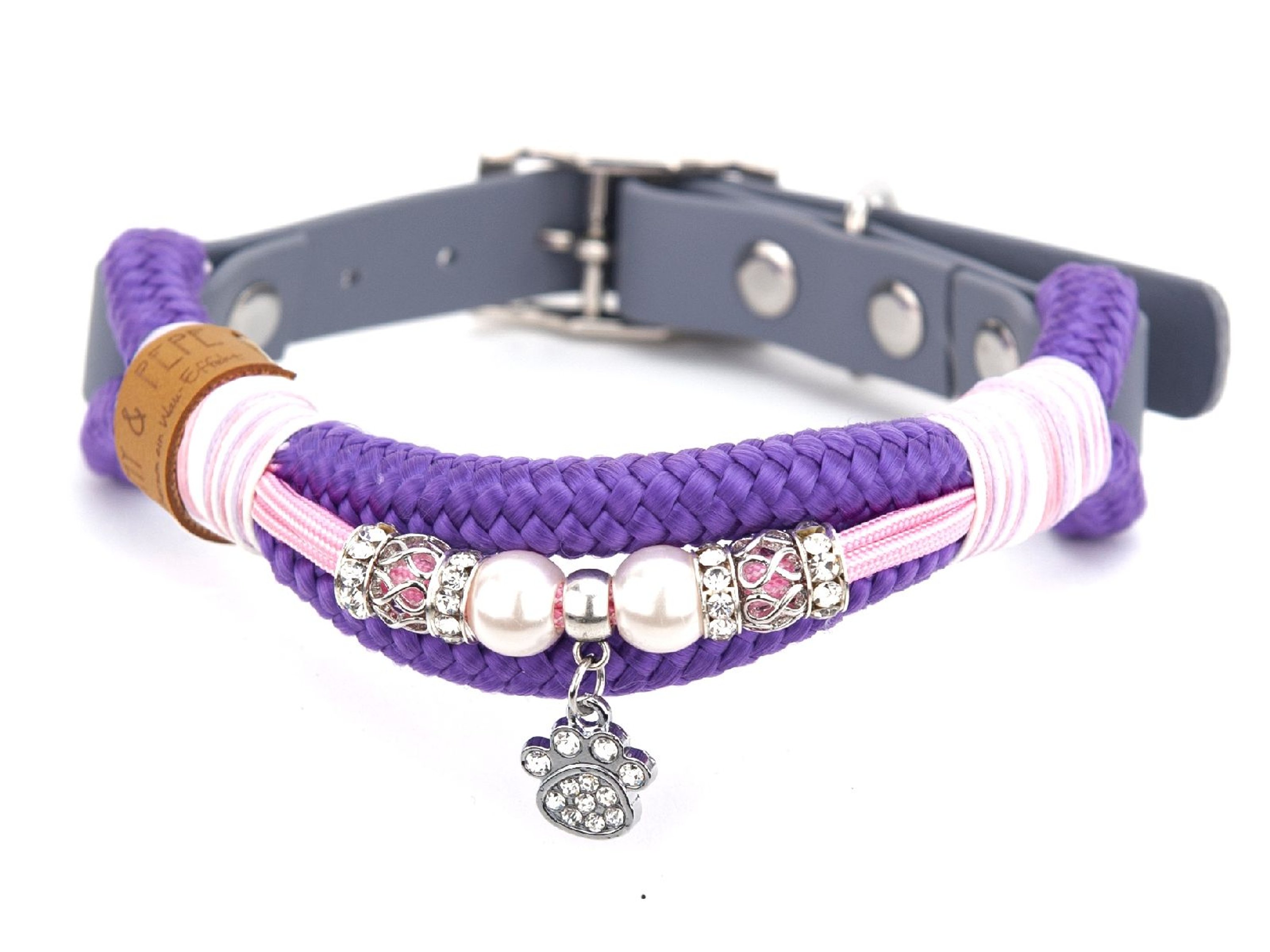 Rope collar with beads Violet XS (20-25cm)