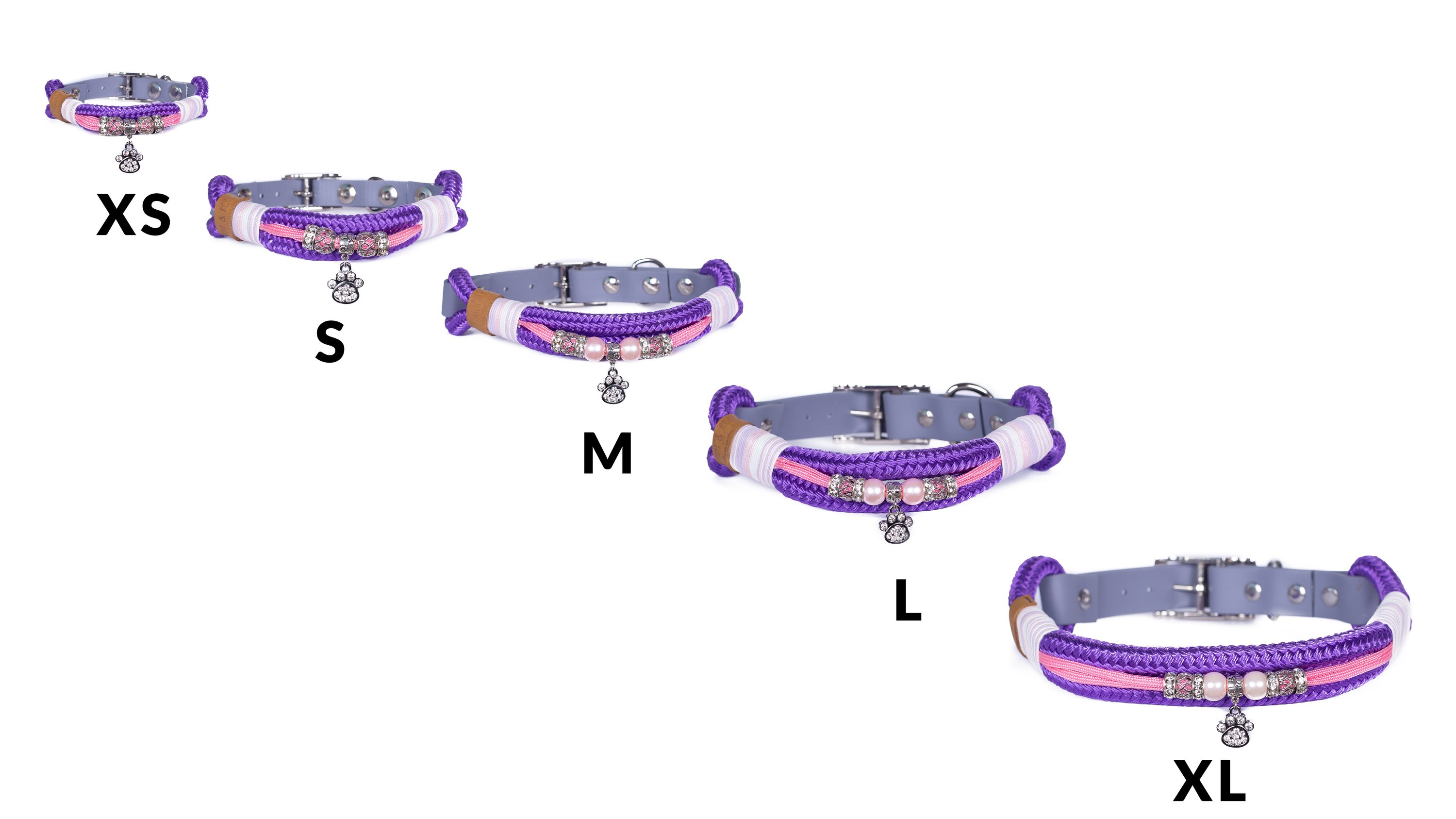 Rope collar with beads Violet XS (20-25cm)