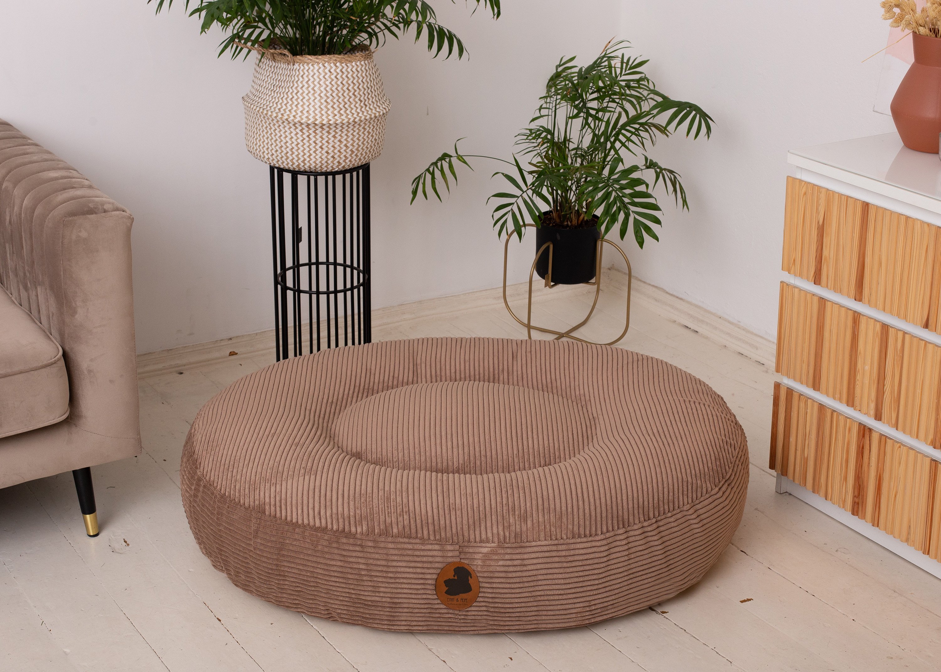 Wau-Bed Cord light Brown Oval-L (120x100cm)