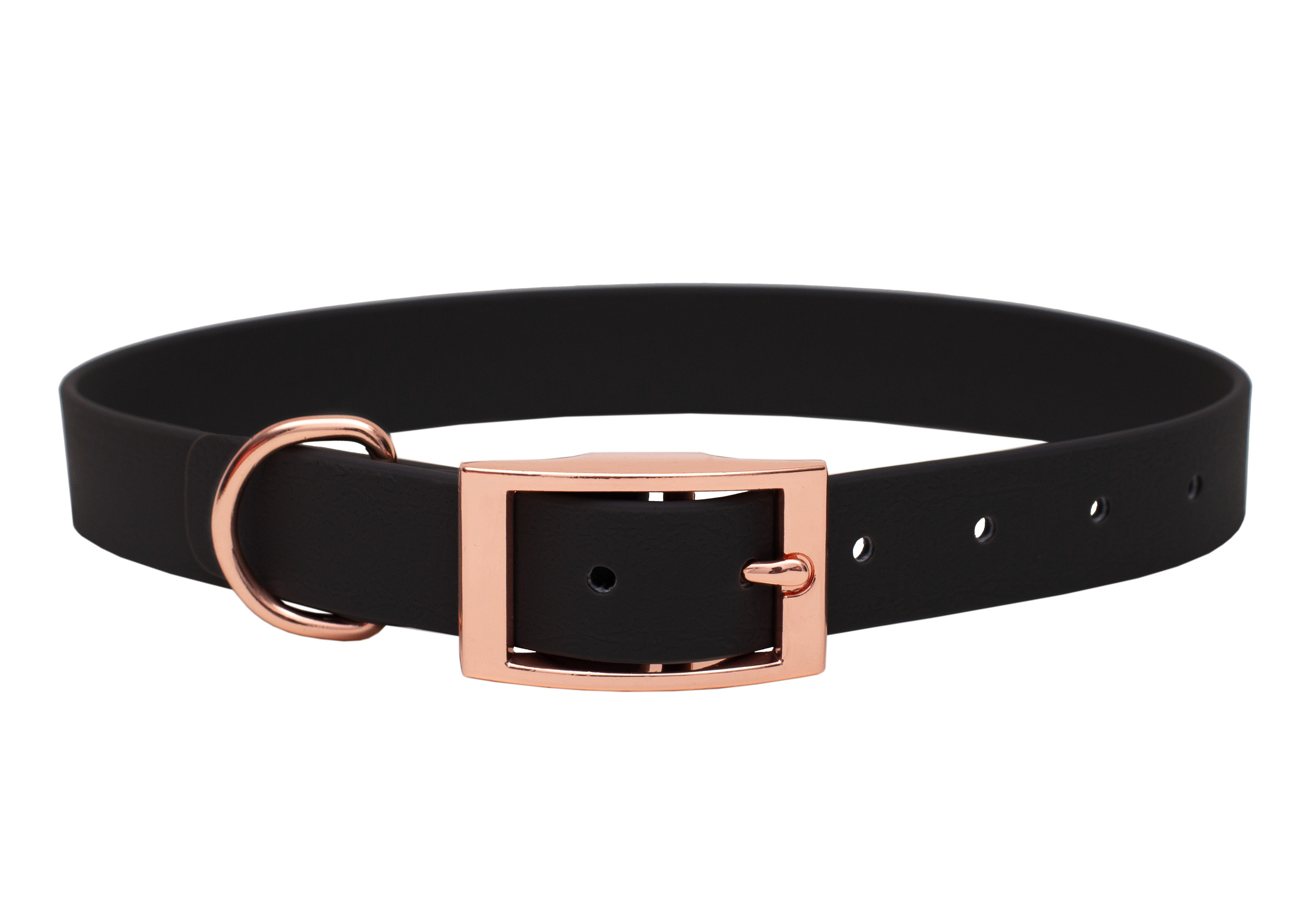 Biothane Halsband Black M (33-40cm)-rosegold