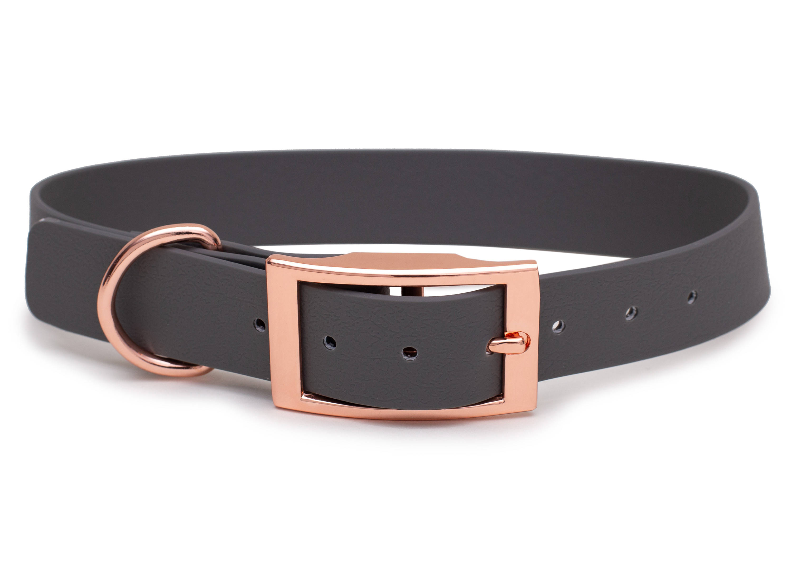 Biothane Halsband Dark Grey S (25-33cm)-rosegold