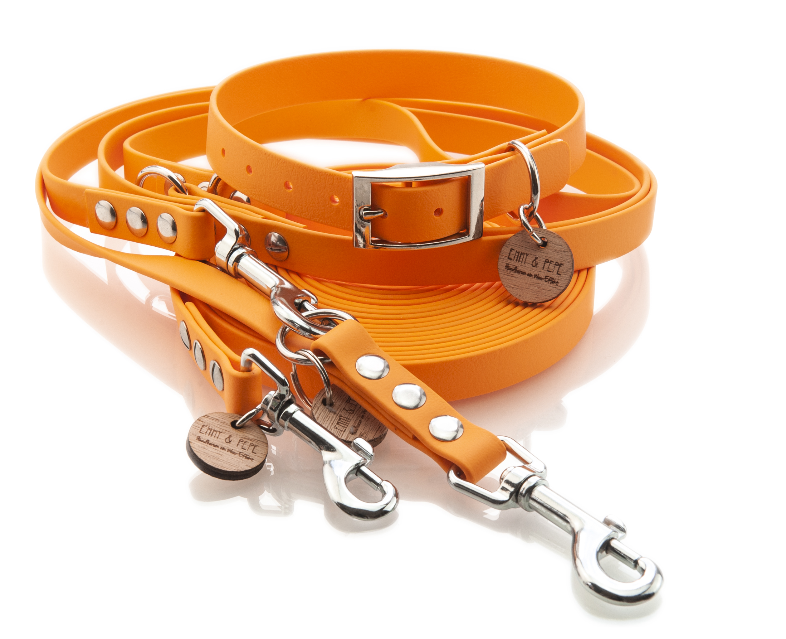 Biothaneleine Pastell Orange silber-13mm - Bolzenkarabiner-2m verstellbar